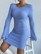 Load image into Gallery viewer, Backless Round Neck Long Sleeve Sweater Dress
