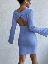 Load image into Gallery viewer, Backless Round Neck Long Sleeve Sweater Dress
