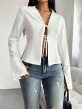 Load image into Gallery viewer, Devine Slit Tied Collared Neck Long Sleeve Blouse