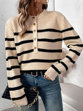 Load image into Gallery viewer, Always Here Striped Half Button Long Sleeve Sweater