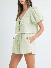 Load image into Gallery viewer, V-Neck Puff Sleeve Top and Shorts Set