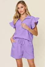 Load image into Gallery viewer, Ellie Flounce Sleeve Top and Drawstring Shorts Set