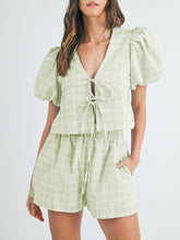 Load image into Gallery viewer, V-Neck Puff Sleeve Top and Shorts Set