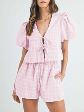Load image into Gallery viewer, V-Neck Puff Sleeve Top and Shorts Set