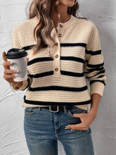 Load image into Gallery viewer, Always Here Striped Half Button Long Sleeve Sweater