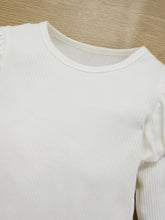 Load image into Gallery viewer, Girls Two-Tone Ribbed Top and Bow Pinafore Skirt Set