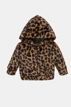 Load image into Gallery viewer, Girls Leopard Zipper Front Hooded Coat