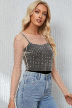 Load image into Gallery viewer, Pearly Girlie Mesh Cropped Top