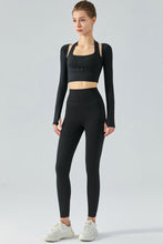 Load image into Gallery viewer, Ribbed Faux Layered Halter Neck Cropped Sports Top