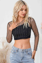 Load image into Gallery viewer, Pearly Girlie Mesh Cropped Top