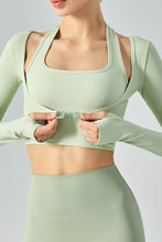 Load image into Gallery viewer, Ribbed Faux Layered Halter Neck Cropped Sports Top