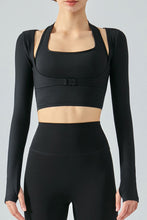 Load image into Gallery viewer, Ribbed Faux Layered Halter Neck Cropped Sports Top