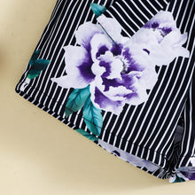 Load image into Gallery viewer, Girls Ribbed Cold-Shoulder Top and Mixed Print Belted Shorts Set
