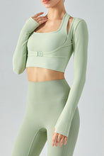 Load image into Gallery viewer, Ribbed Faux Layered Halter Neck Cropped Sports Top
