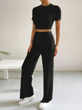 Load image into Gallery viewer, Sleek and Simple Top and High Waist Pants Set