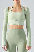 Load image into Gallery viewer, Ribbed Faux Layered Halter Neck Cropped Sports Top