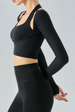 Load image into Gallery viewer, Ribbed Faux Layered Halter Neck Cropped Sports Top