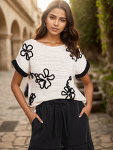 Load image into Gallery viewer, Full Size Openwork Flower Boat Neck Short Sleeve Knit Top
