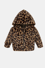 Load image into Gallery viewer, Girls Leopard Zipper Front Hooded Coat
