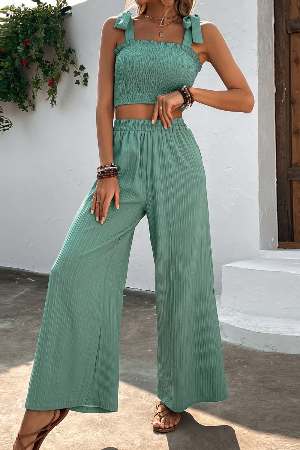 Carrie Crop Top and Wide Leg Pants Set