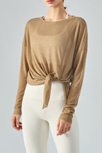 Load image into Gallery viewer, Round Neck Slit Sheer Tunic Sports Top
