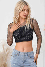 Load image into Gallery viewer, Pearly Girlie Mesh Cropped Top
