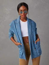 Load image into Gallery viewer, Collared Neck Long Sleeve Denim Jacket
